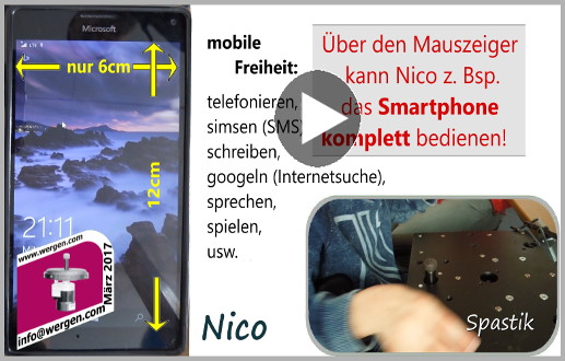 Nico (Spastiker) zeigt hier das er Talker Smartphone TabletPC bedienen kann